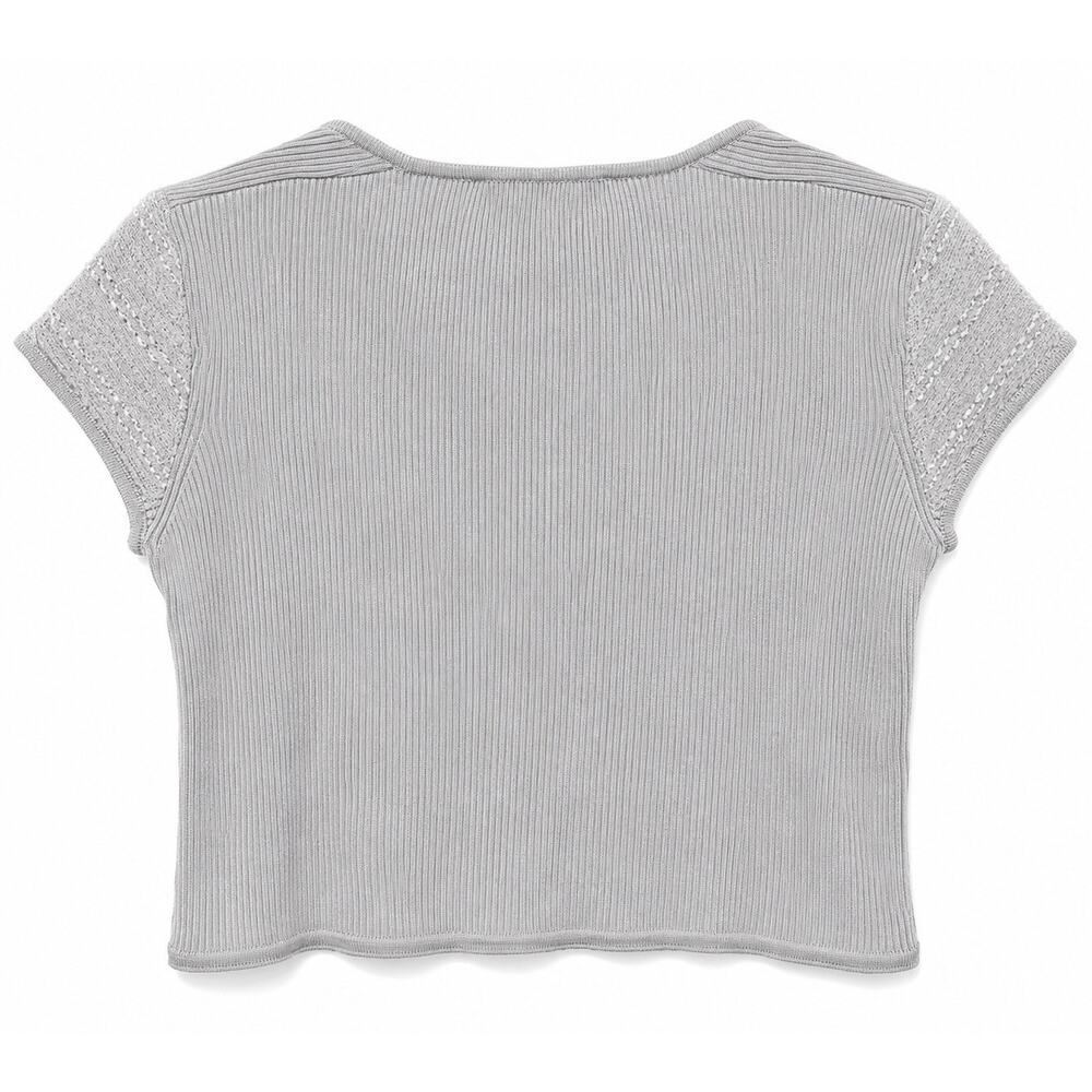 St John Couture Gray Textured Knit Top P Silver Gray Boucle Cap Sleeve Sweater S - Picture 2 of 3